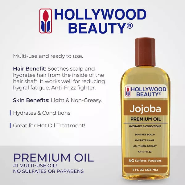 Hollywood Beauty Jojoba Premium Oil - Hydrates & Conditions - 8 oz