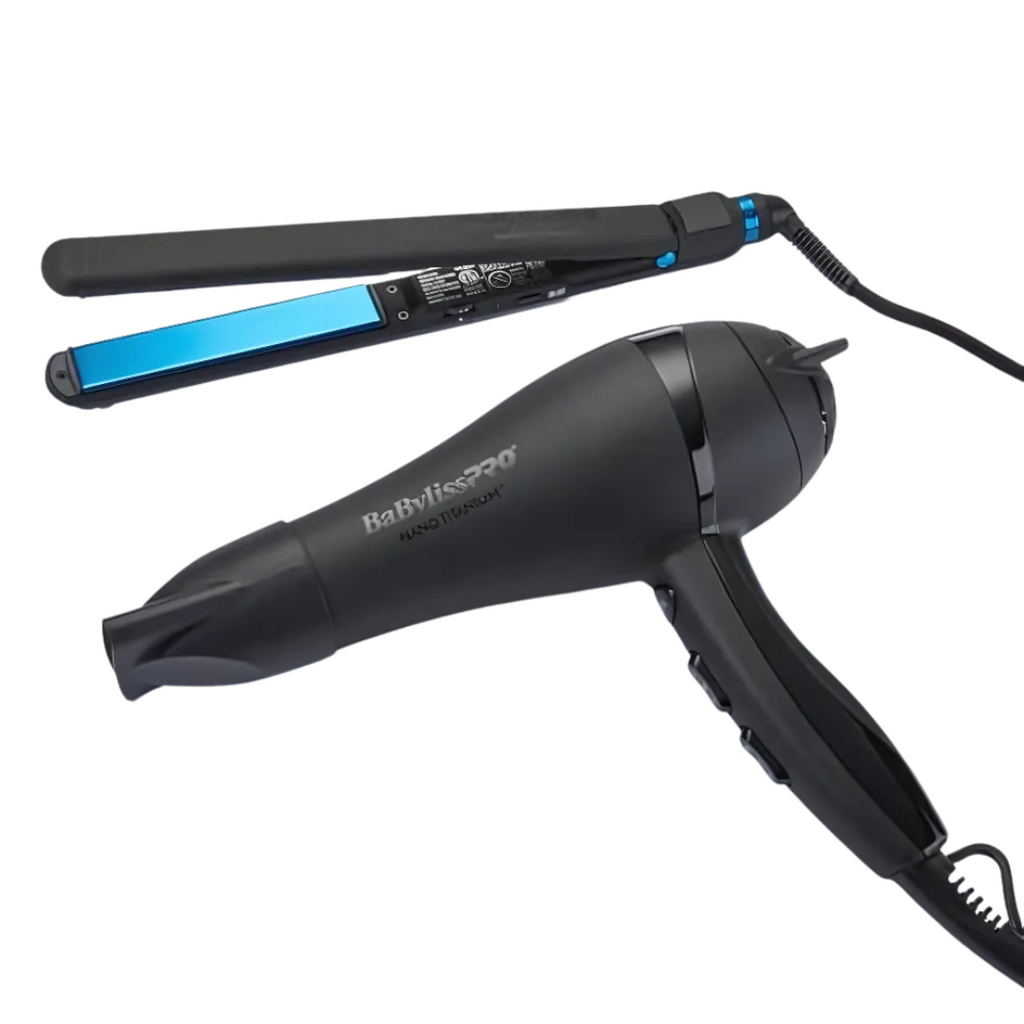 BaBylissPRO Nano Titanium Professional Lightweight Ionic Dryer & 1" Ultra-Thin Flat Iron