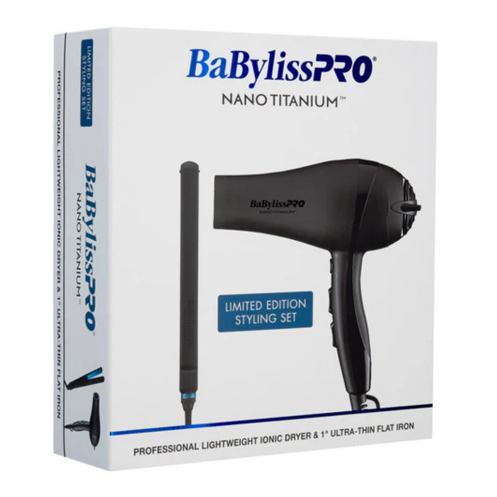 BaBylissPRO Nano Titanium Professional Lightweight Ionic Dryer & 1" Ultra-Thin Flat Iron