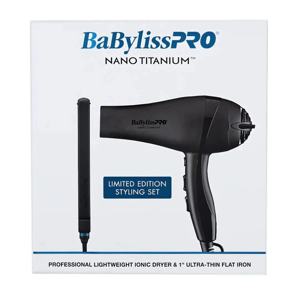 BaBylissPRO Nano Titanium Professional Lightweight Ionic Dryer & 1" Ultra-Thin Flat Iron