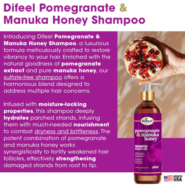 Difeel Pomegranate & Manuka Honey Sulfate-Free Shampoo - Choose Size