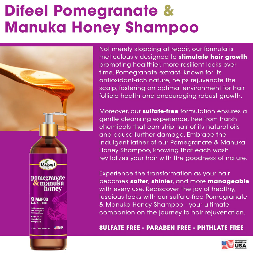 Difeel Pomegranate & Manuka Honey Sulfate-Free Shampoo - Choose Size