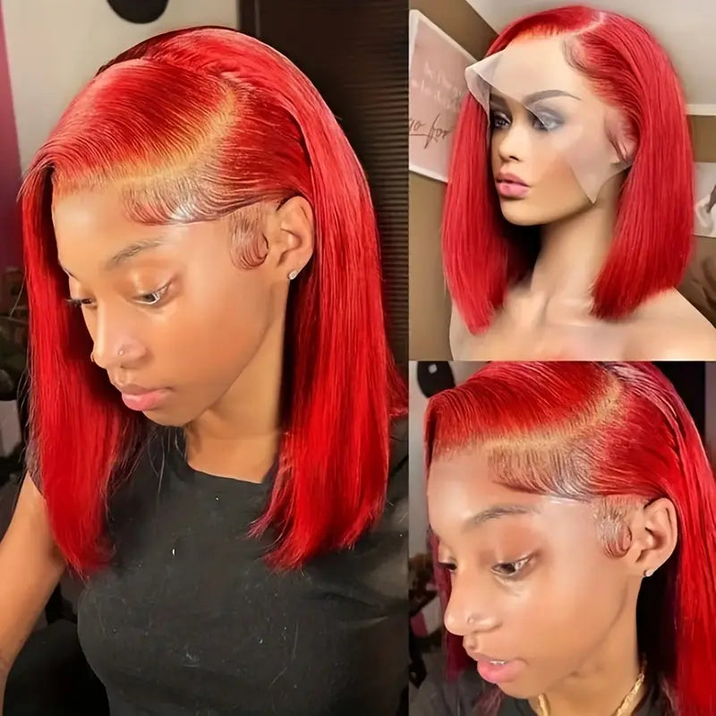 RIO 100% Human Hair 13X4 HD Lace Frontal Bob Wig - Straight Red